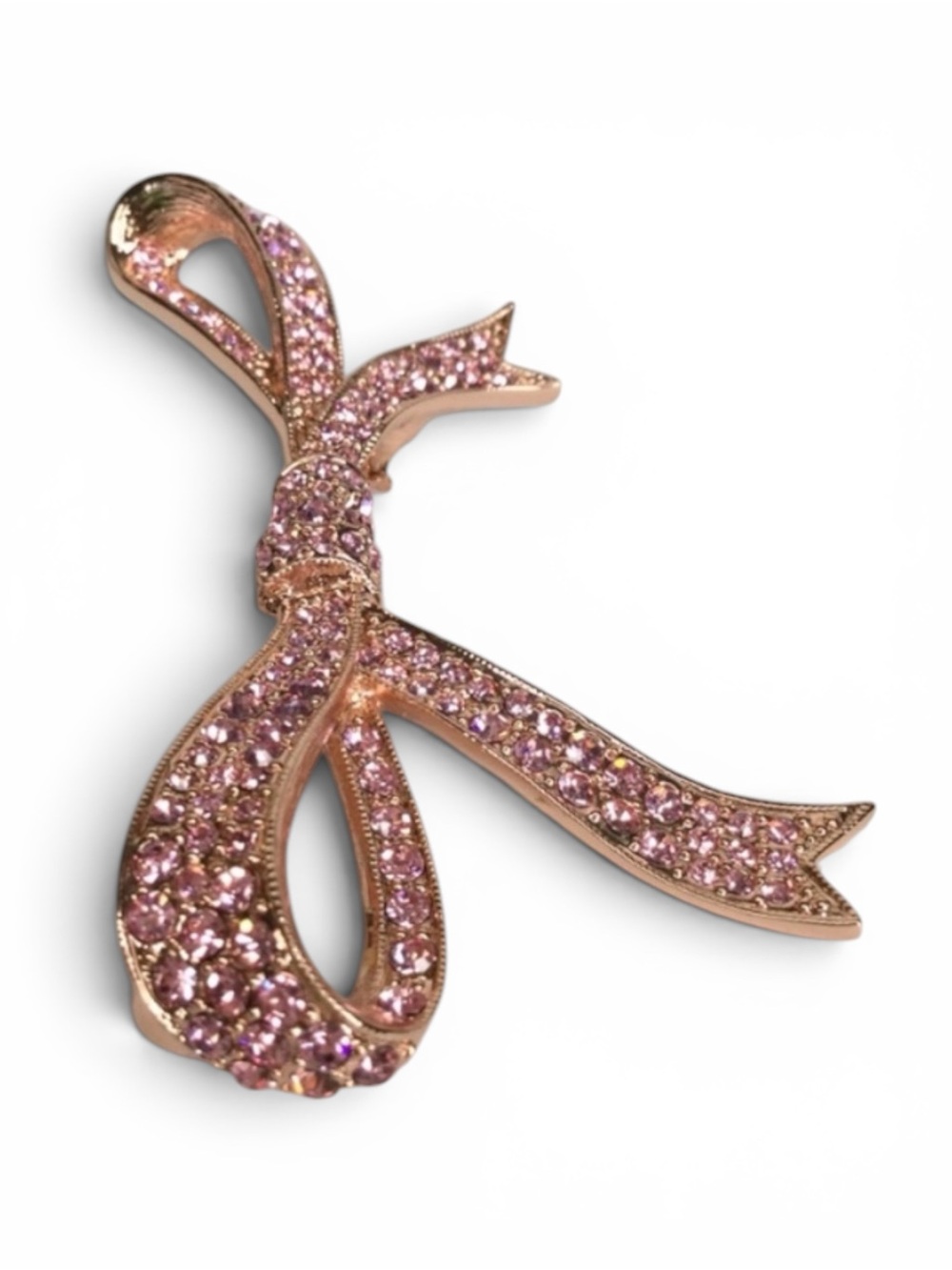 Vintage KJL Rosegold Tone Pink Pavé Bow Brooch - New Old Stock - Picture 7 of 13